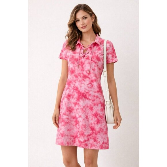 Tommy Hilfiger Dresses & Skirts - Tommy Hilfiger Pink Tie Dye Polo Dress Lace Up Cotton Size Medium NWT